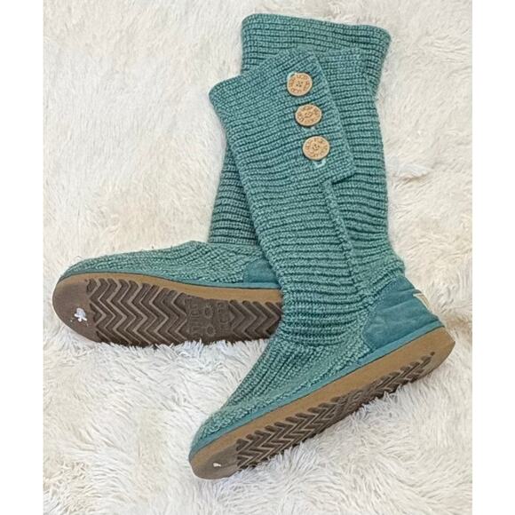 UGG Classic Cardy tall knit boots in a turquoise teal blue-green size 9 - Picture 10 of 10
